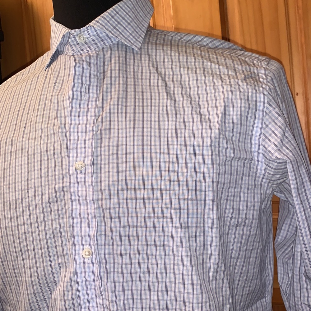 Ralph Lauren Purple Label Blue and White Checked Dress Shirt - Picture 4 of 7